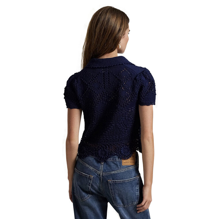 Pointelle Short Sleeve Polo Pullover Shirt image number null