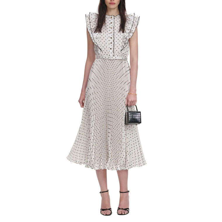 Cap Sleeve Belted Polka Dot Midi Dress image number null