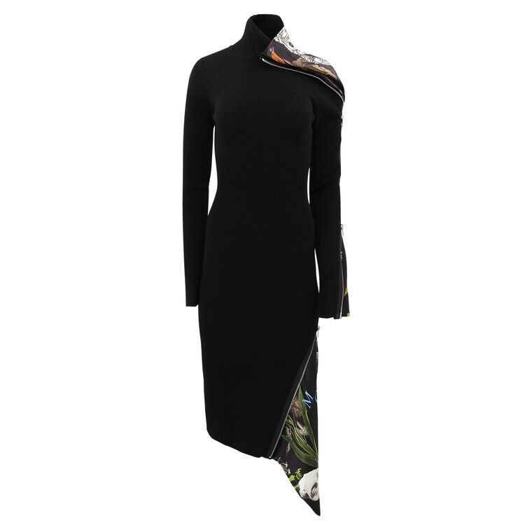 Long Sleeve Print Inset Zipper Detail Turtleneck Dress image number null