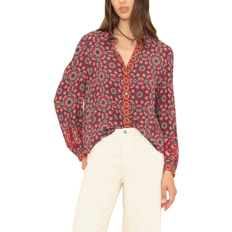 Gaby Tile Print Long Sleeve Button-Front Shirt image number null