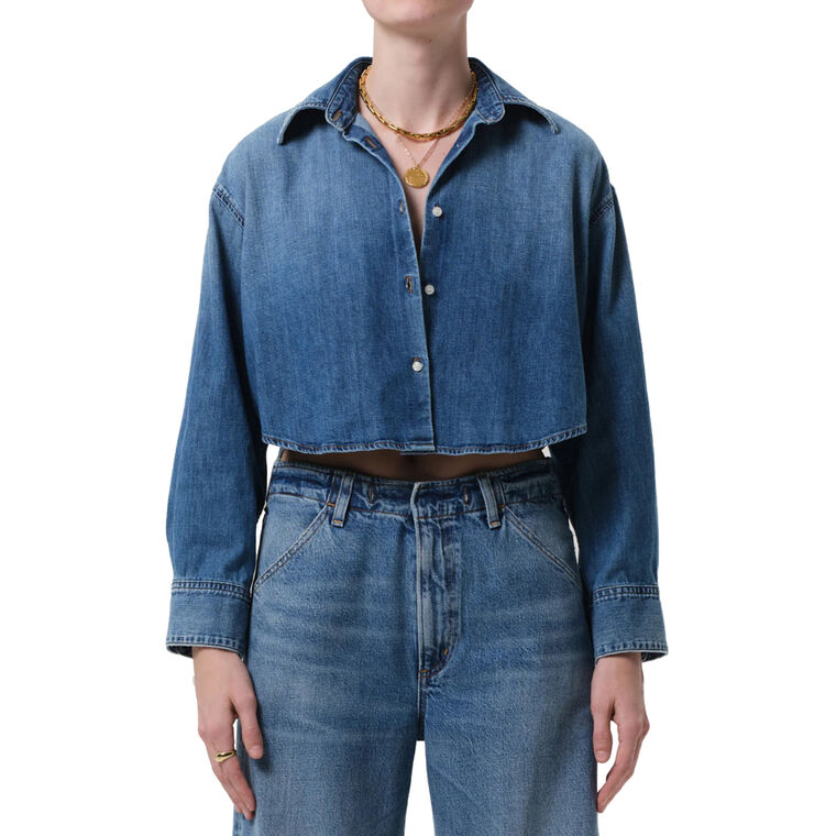 Ana Cropped Long Sleeve Denim Shirt image number null