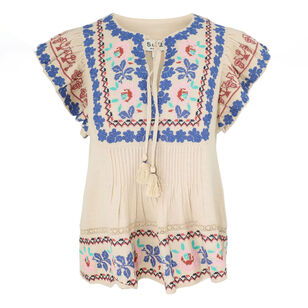Romona Embroidery Flutter Sleeve Top