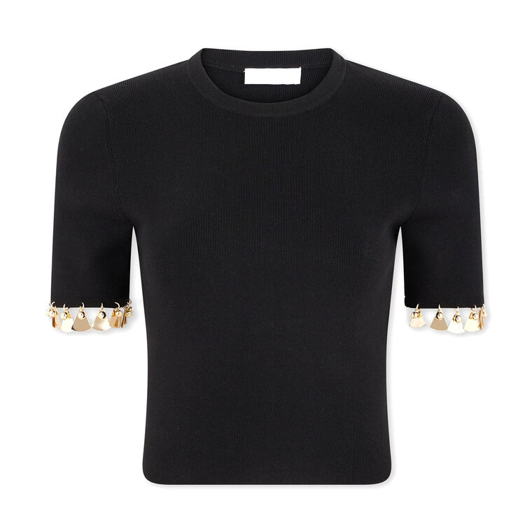 Embellished Trim Knit Top With Golden Stud image number null