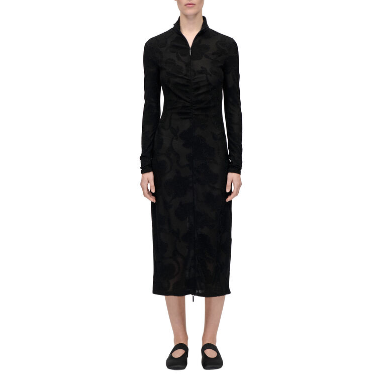 Lurex Jersey Long Sleeve Zip Front Midi Dress image number null