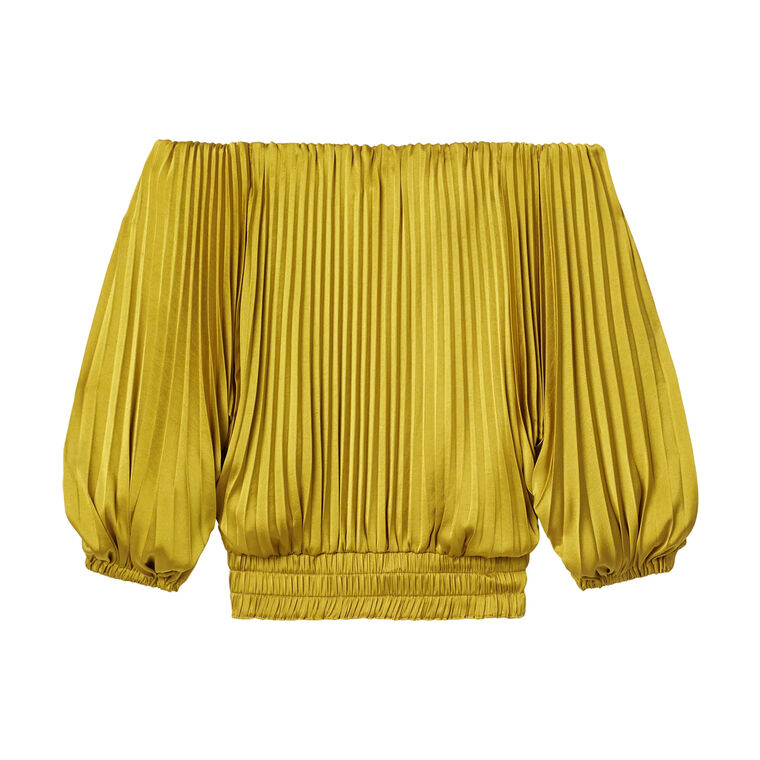 Sienna Satin Pleated Off Shoulder Top image number null