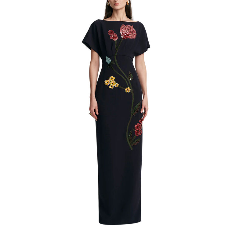Savannah Short Sleeve Floral Embroidery Gown image number null