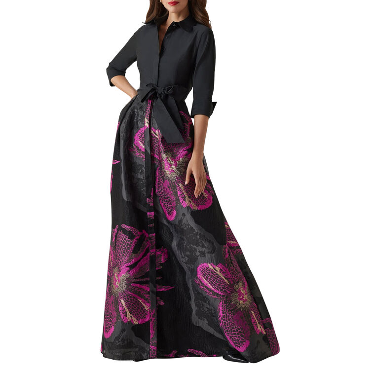 Taffeta Large Floral Organza Shirt Waist Gown image number null