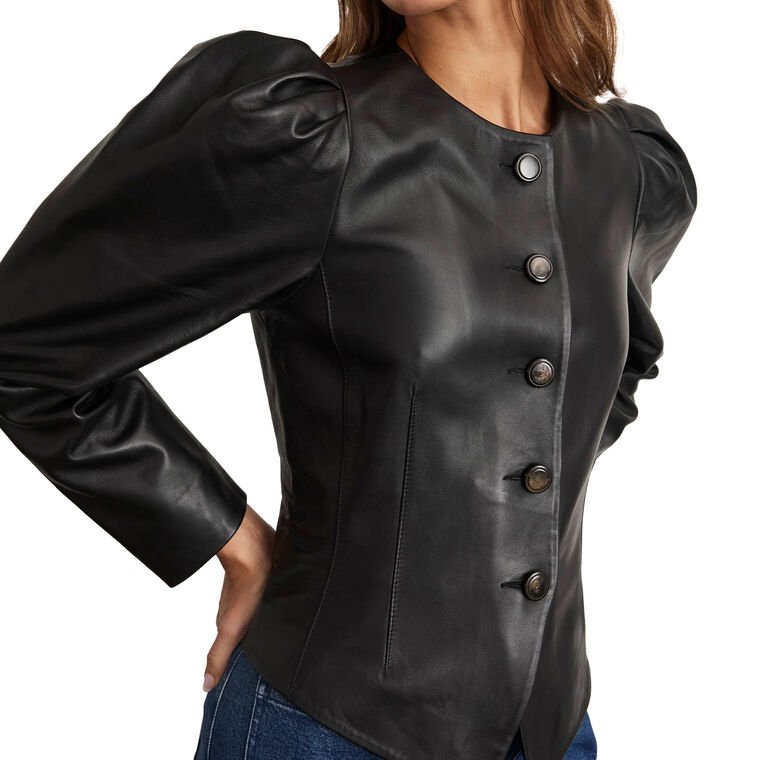 Sydney Puff Sleeve Leather Jacket image number null