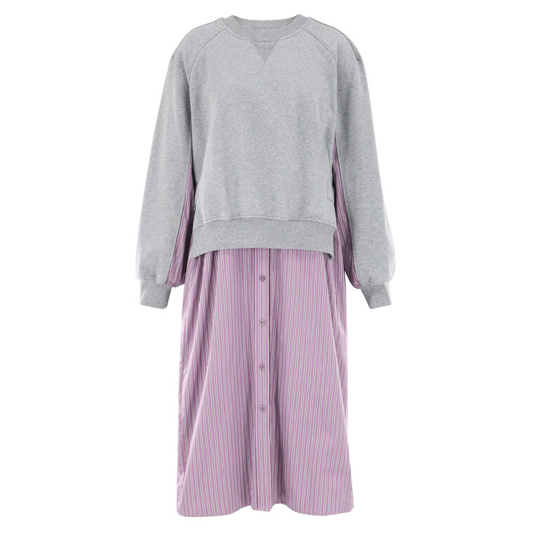 French Terry Midi Dress With Stripes image number null