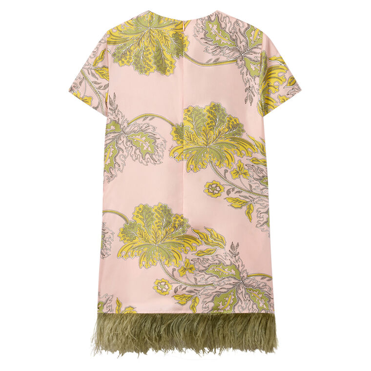Short Sleeve Mini Swing Dress With Feather Trim image number null