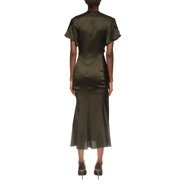 Gathered V-Neck Bella Short Sleeve Midi Dress image number null