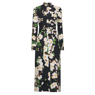 Long Sleeve Cherry Blossom Cotton Poplin Pencil Dress