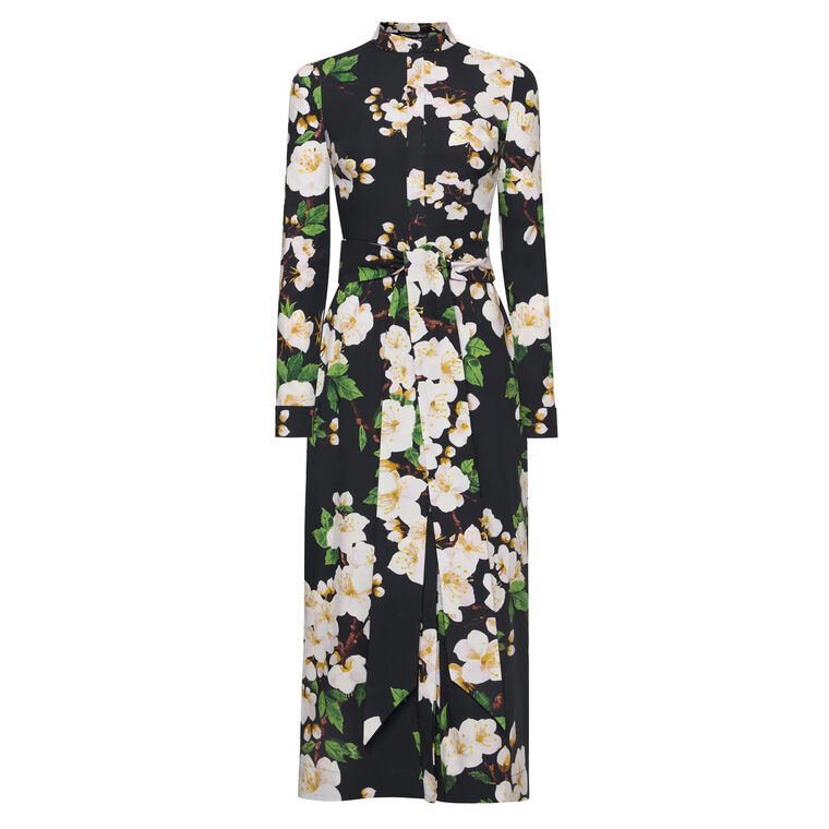 Long Sleeve Cherry Blossom Cotton Poplin Pencil Dress image number null