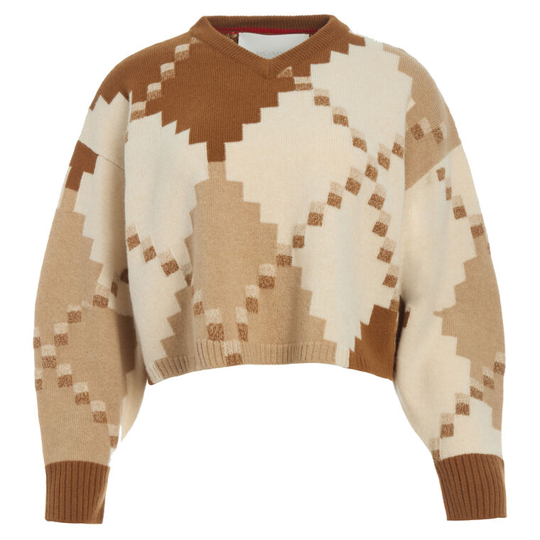 The Ava Long Sleeve Jacquard Argyle Sweater image number null