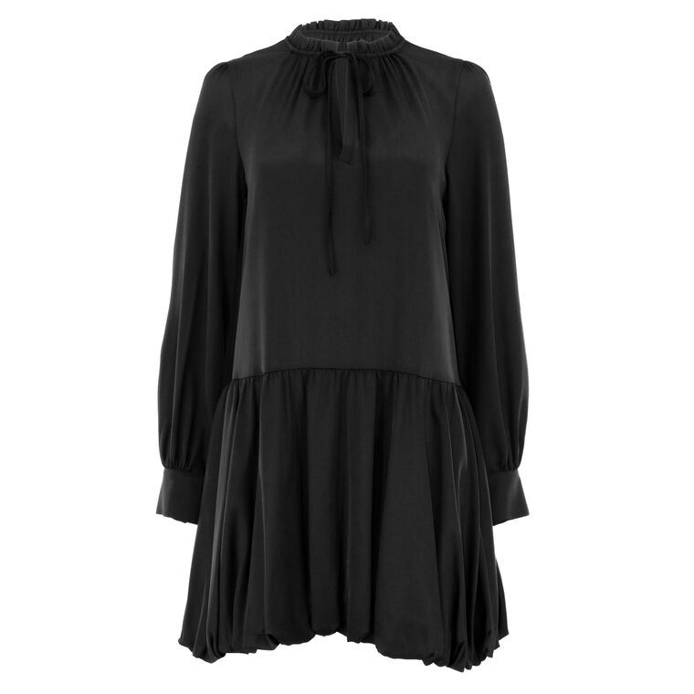 Valetta Long Sleeve Bubble Hem Satin Mini Dress image number null