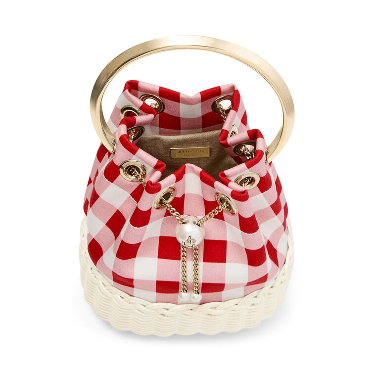 Bon Bon Gingham Cotton Fabric Wicker Bucket Bag image number null