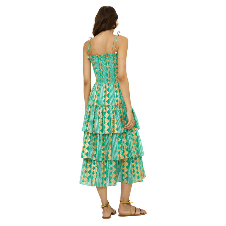 Smocked Tie Strap Ruffle Midi Dress image number null