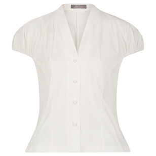 Short Sleeve Cotton Poplin V-Neck Button Down Shirt