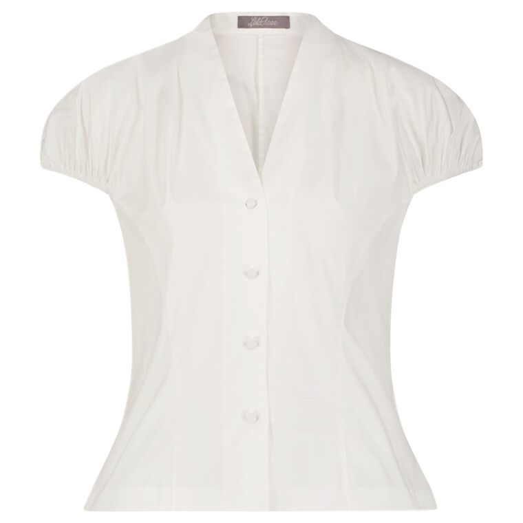 Short Sleeve Cotton Poplin V-Neck Button Down Shirt image number null