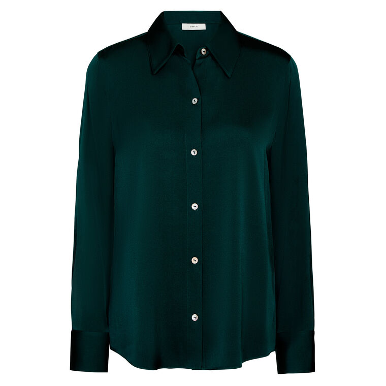 Slim Fit Classic Button-Front Blouse Shirt image number null