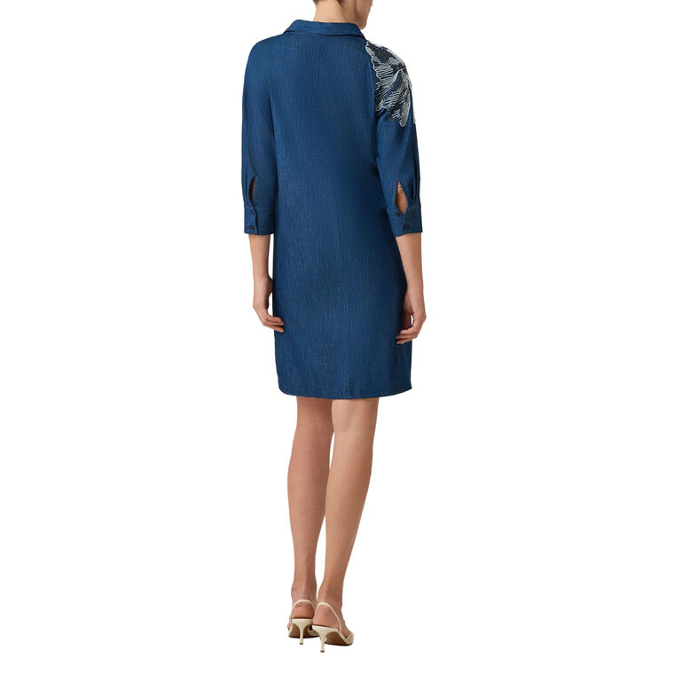 Denim Shirt Collar Tunic Beaded Trim Dress image number null