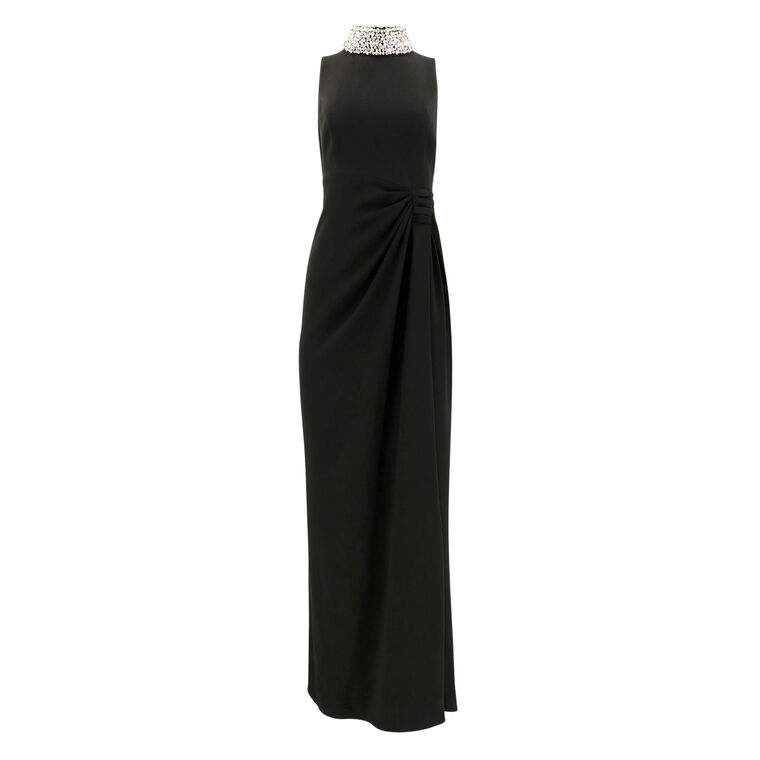 Sleeveless Sarong Skirt Gown With Rhinestone Detail image number null