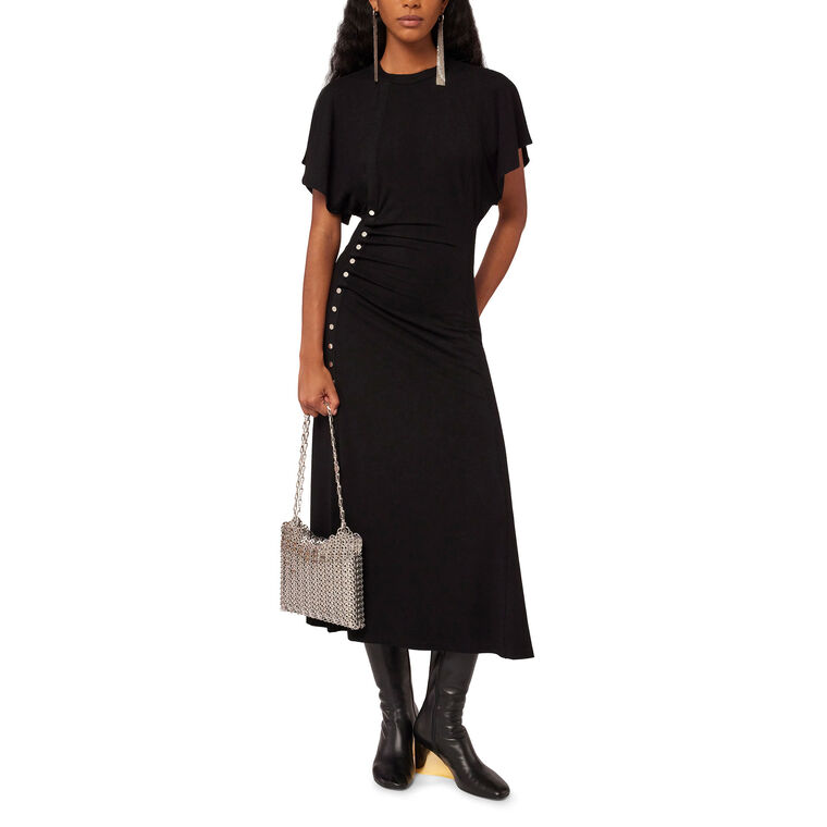 Short Sleeve Long Drape Pression Midi Dress image number null