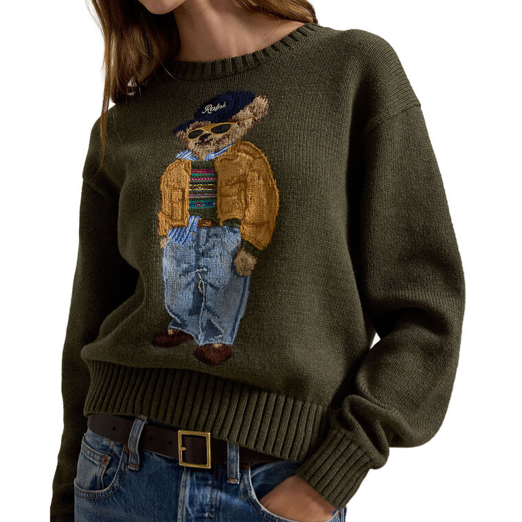 Long Sleeve Cotton Bear Crewneck Sweater image number null
