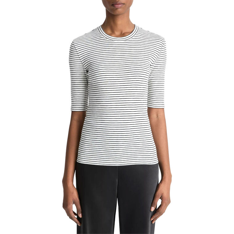 Striped Cotton-Blend Elbow-Sleeve T-Shirt image number null