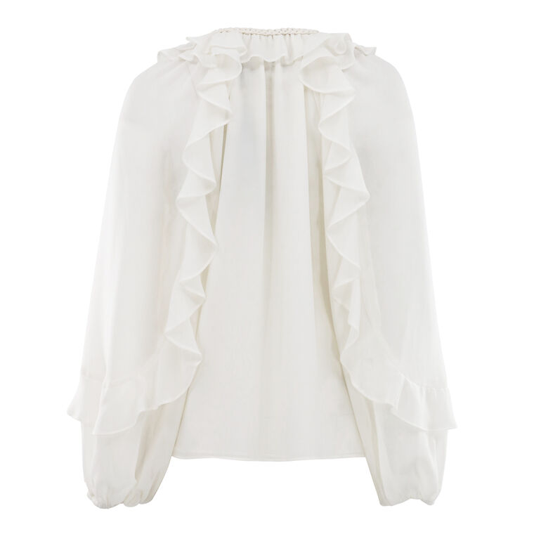 Bali Raglan-Sleeve Ruffled Crepe Chiffon Blouse image number null