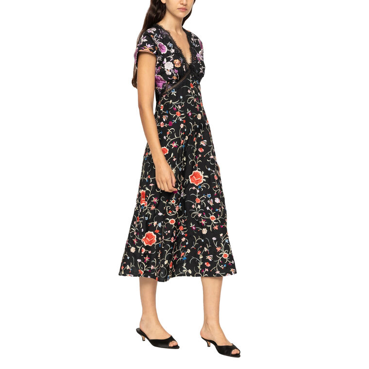 Priscilla Embroidery V-Neck Midi Dress image number null