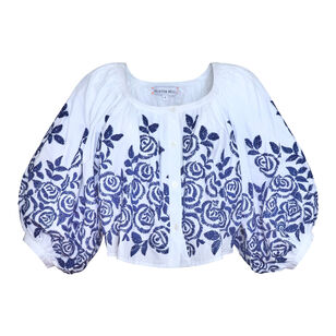 Marie 3/4 Puff Sleeve Embroidered Top