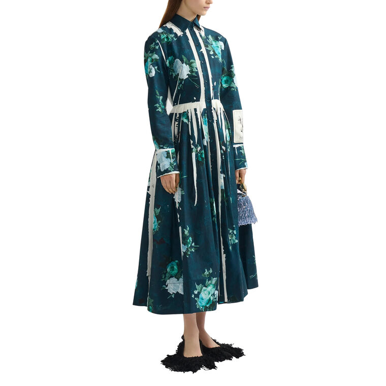 Long Sleeve Floral Print Cotton Faille Shirt Dress image number null