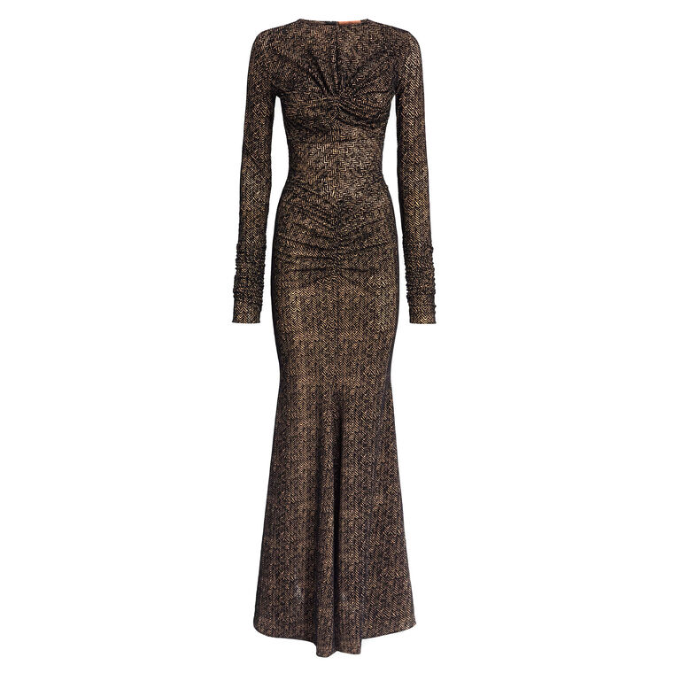 Long Sleeve Tulle Maxi Dress With Gathers image number null