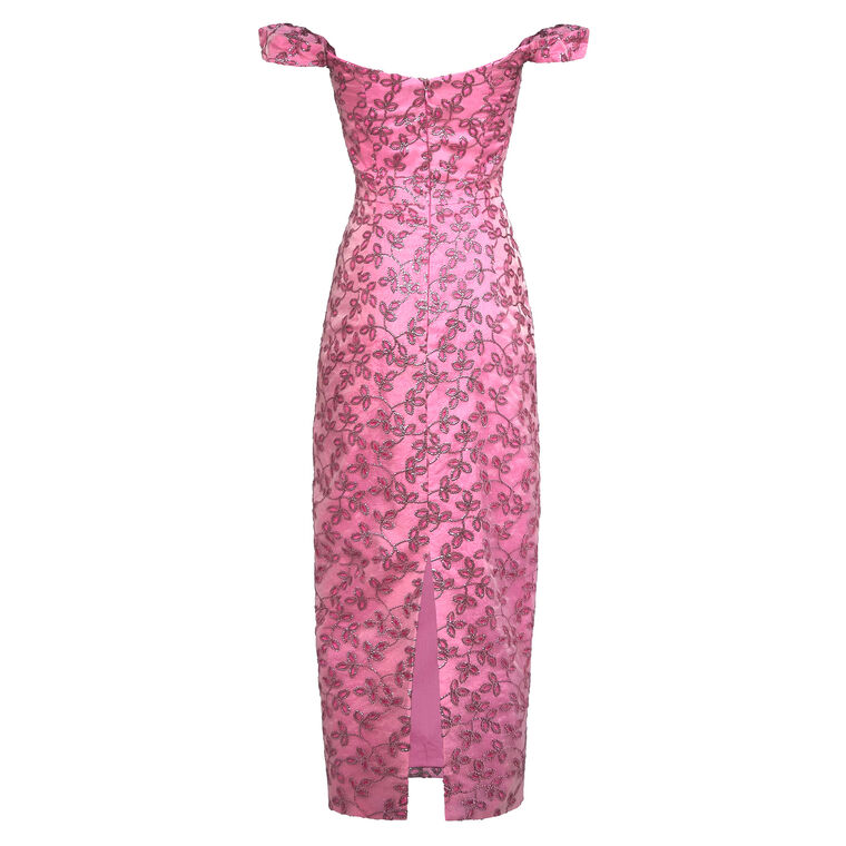 Amina Floral Sequin Off The Shoulder Midi Dress image number null