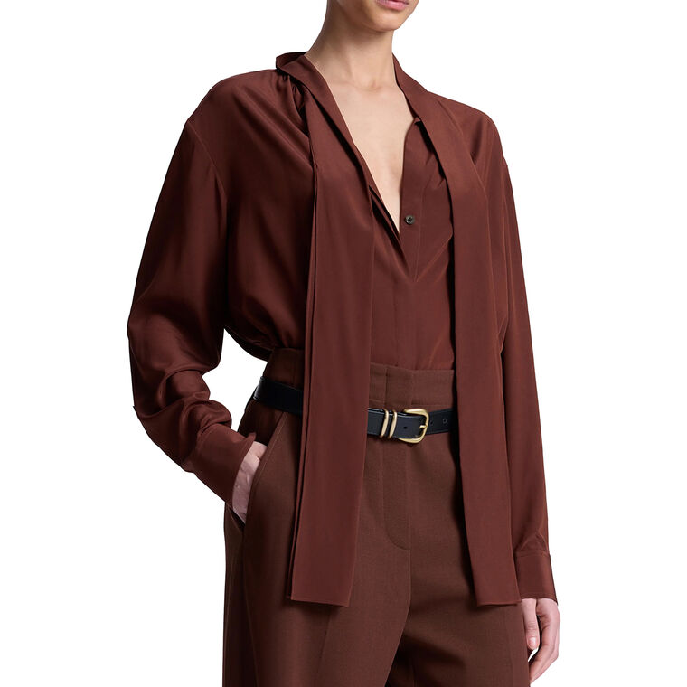 Vivi Long Sleeve Silk Tie-Neck Top image number null