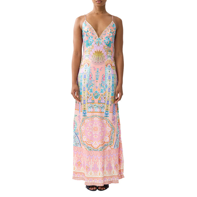 Sleeveless V-Neck Full Length Bias Slip Dress image number null