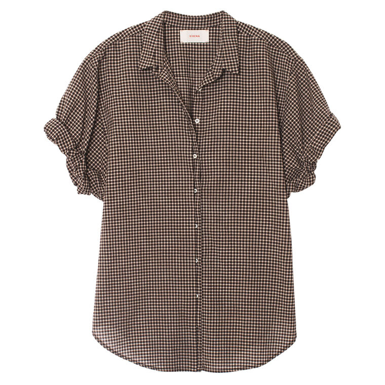 Channing Short Sleeve Gingham Button-Down Shirt image number null