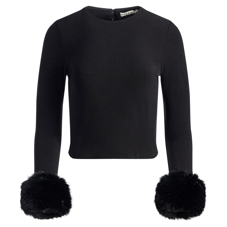 Delaina Long Sleeve Crop Top With Removable Faux Fur Cuffs image number null