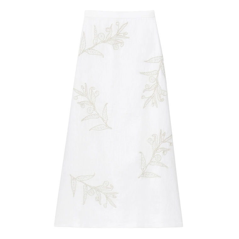 Embroidered Flora Linen Skirt image number null