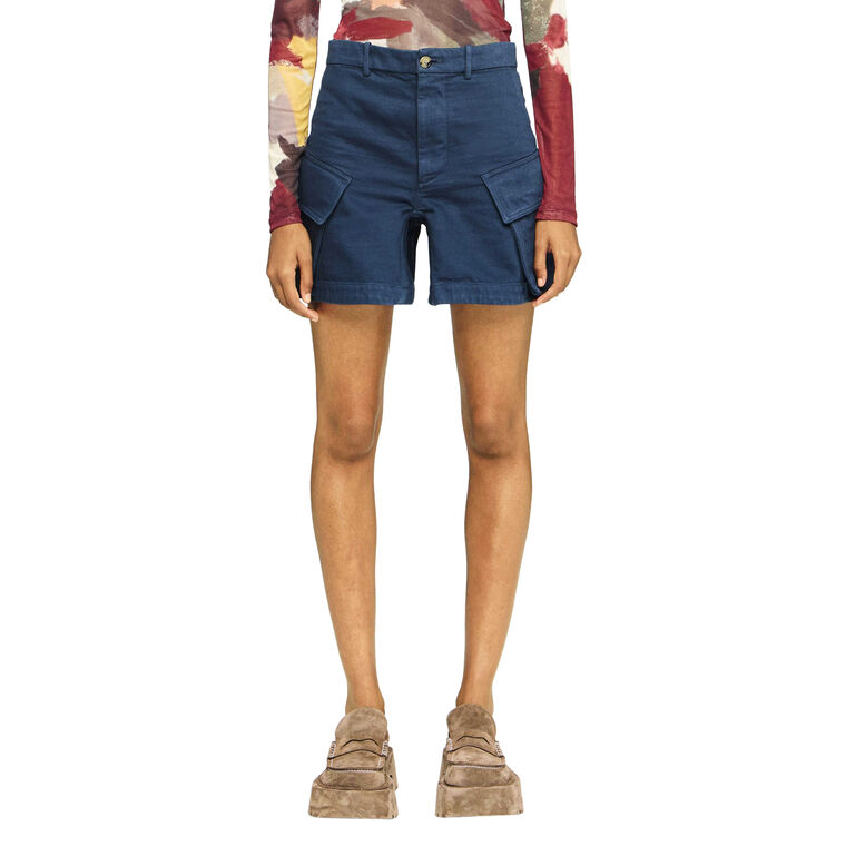 High-Waisted Cargo Twill Shorts image number null