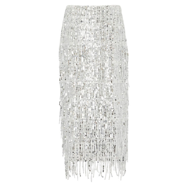 Roxanne Fringe Sequin Midi Skirt image number null