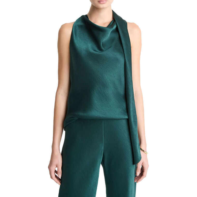 Fluid Satin Sleeveless Scarf Top image number null
