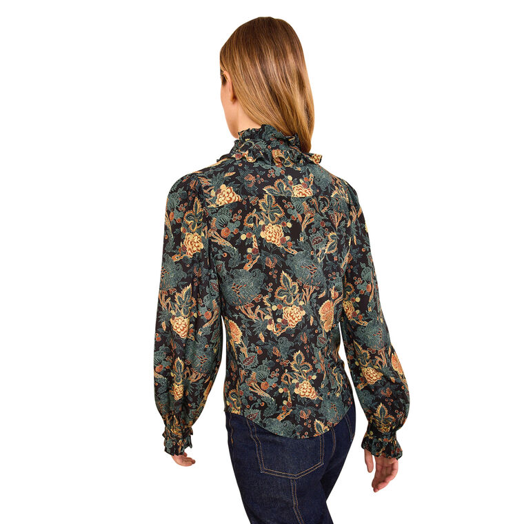Catroux Silk Long Sleeve Button Front Blouse image number null