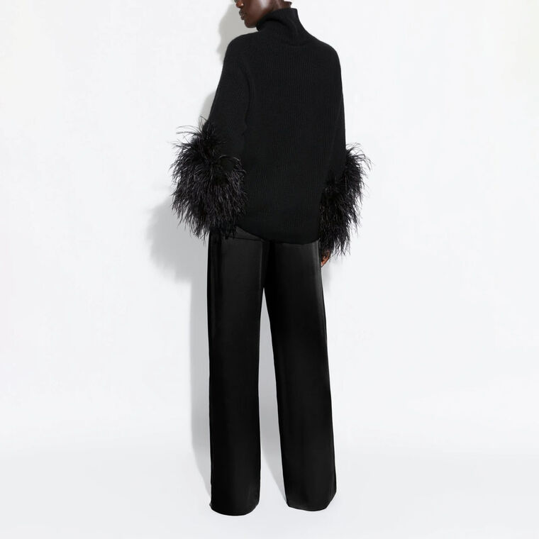 Airy Cashmere Silk Ribbed Turtleneck With Feathers image number null