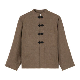 Mandarin Collar Pankou Closure Linen Jacket