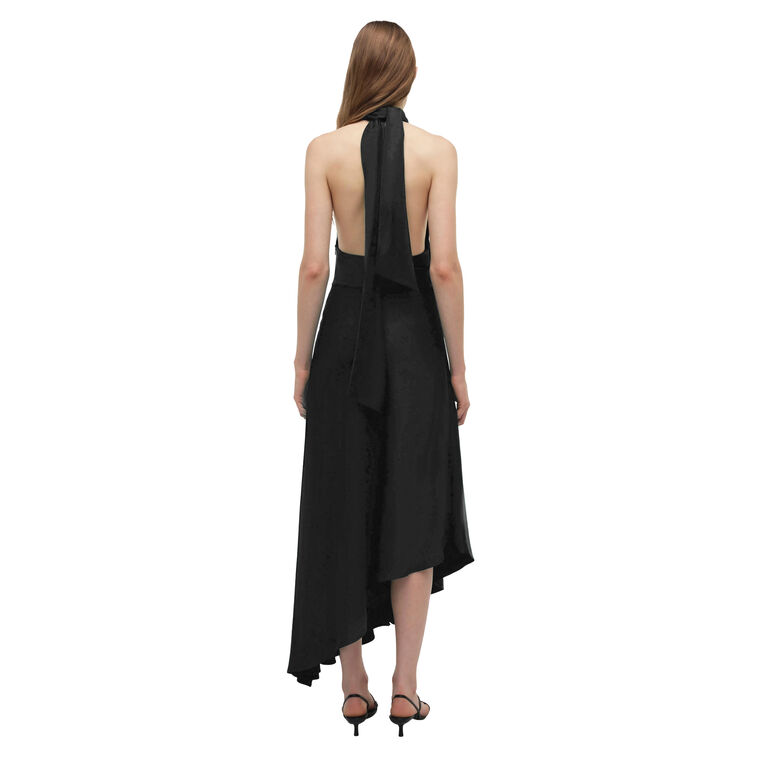 Monica Sleeveless Halterneck Satin Midi Dress image number null