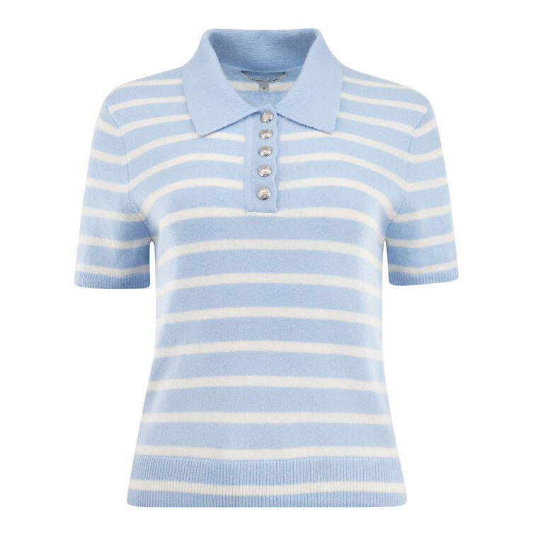 Brandt Striped Short Sleeve Cashmere Polo image number null