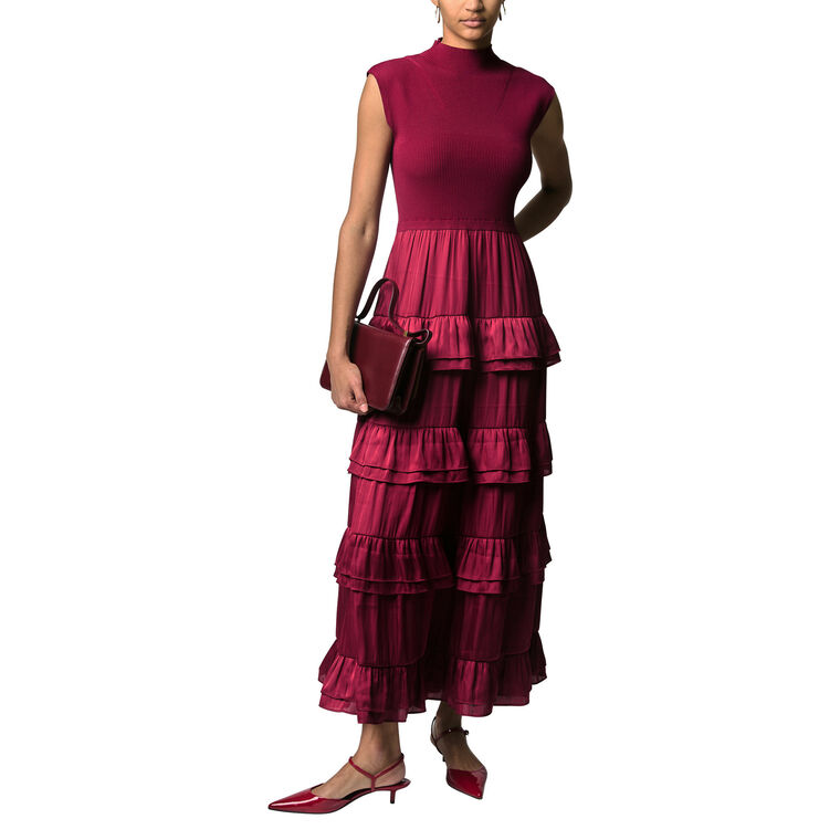 Klea Mixed Media Multi Tier Midi Dresss image number null