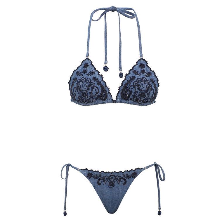 Aster Denim Embroidery Bikini Set image number null